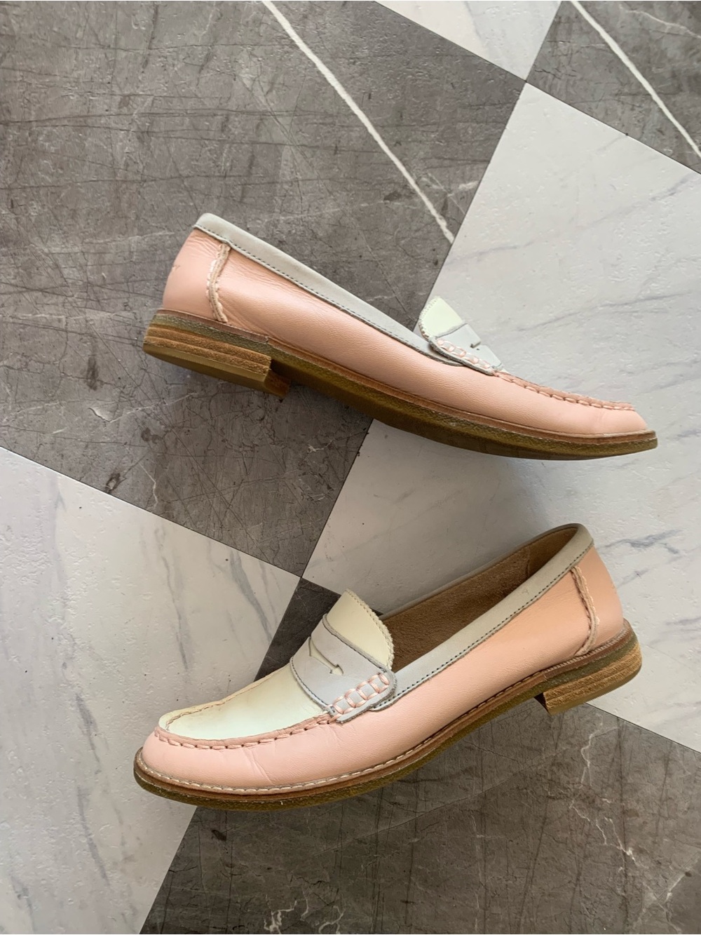 Sperry Women's Two-Tone Pink and White Penny Loafers
